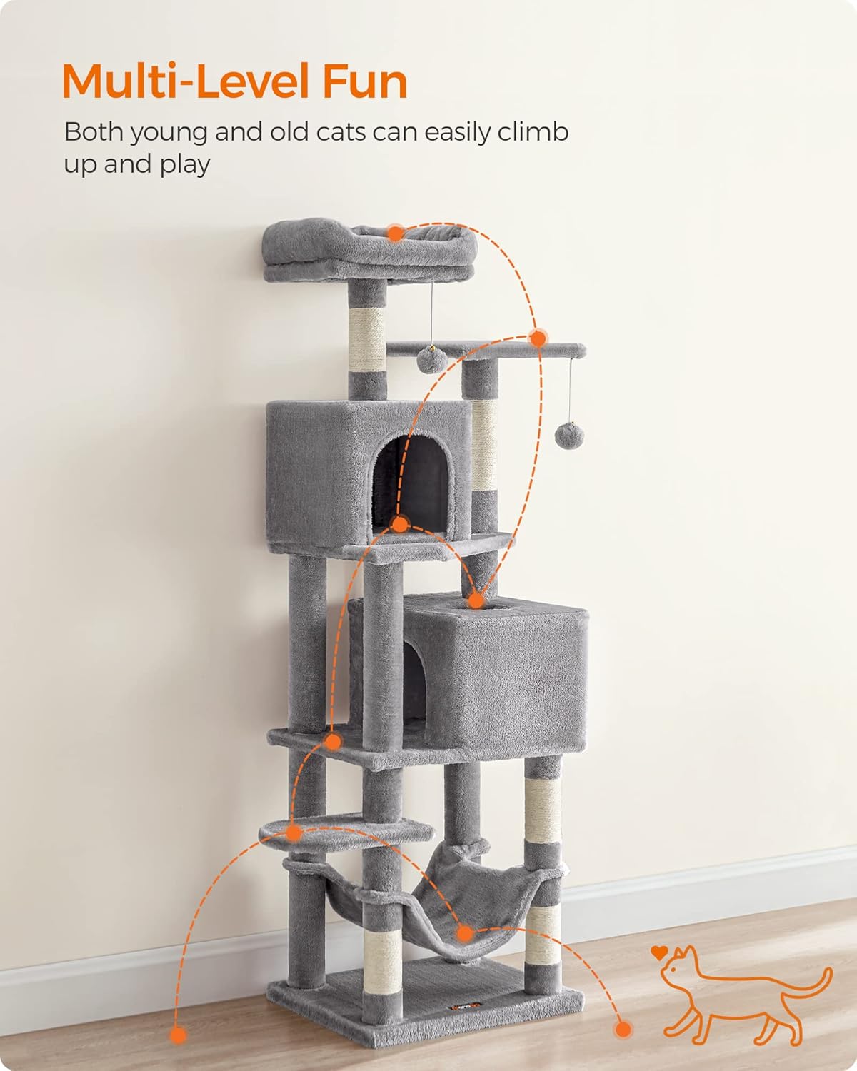 Multi-level cat tower design for easy climbing and playful fun