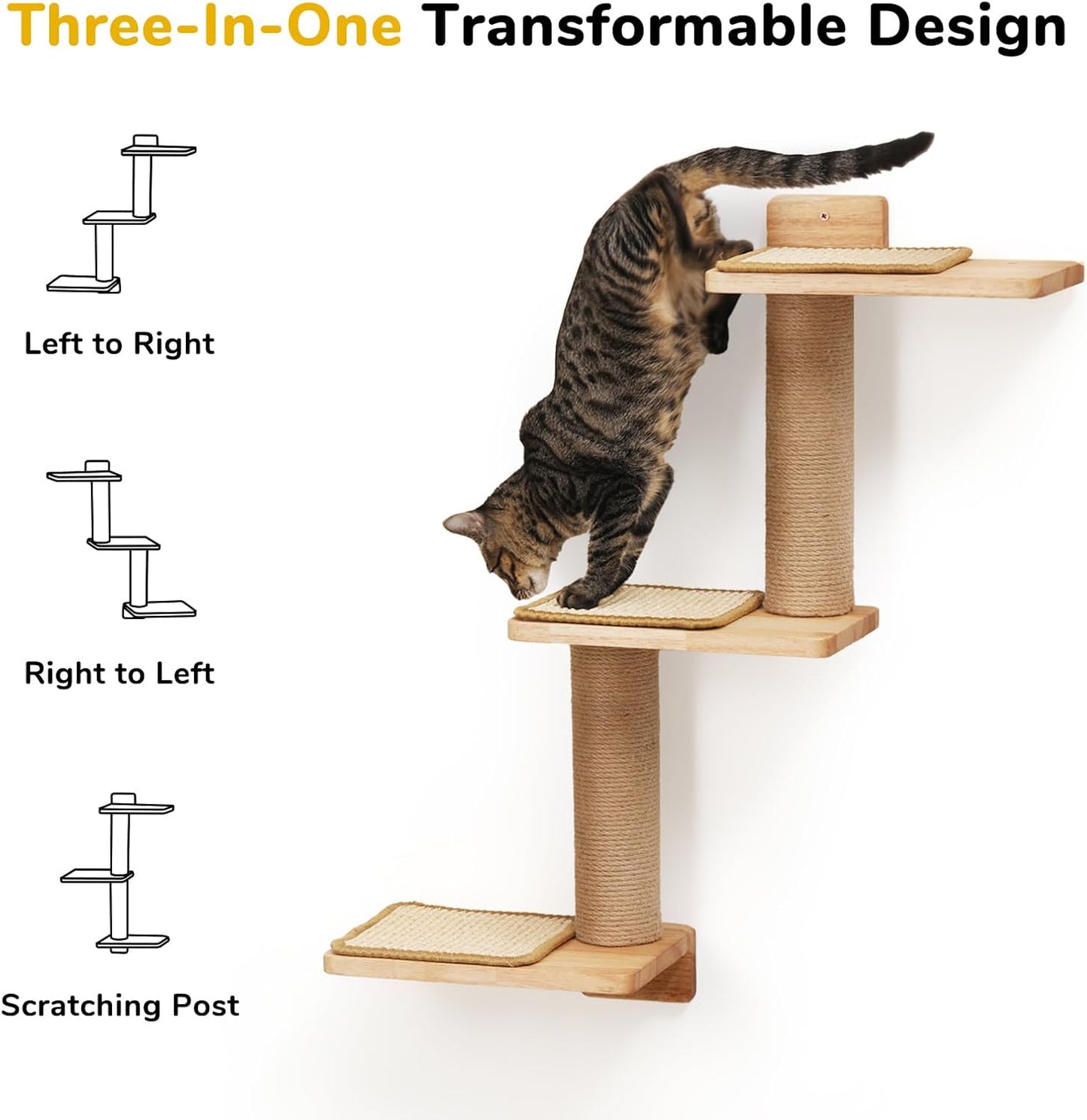Cat climbing wall with adjustable left-to-right or right-to-left installation for flexible placement