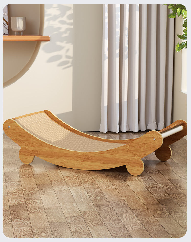 Bamboo cat hammock with breathable scratch surface in living room