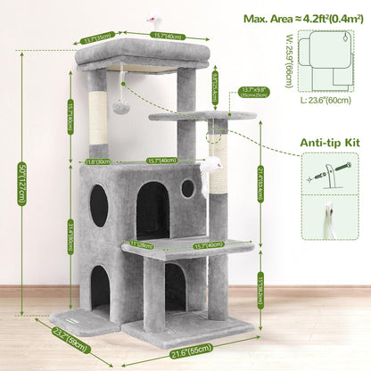 Full cat tree measurements with anti-tip wall anchor design