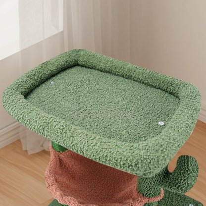 Soft top platform of cactus cat tree for lounging
