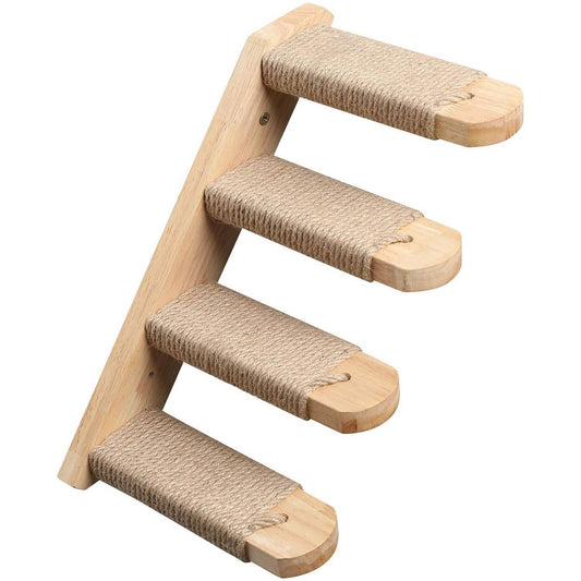 Wall-mounted cat climbing steps with jute rope and solid wood