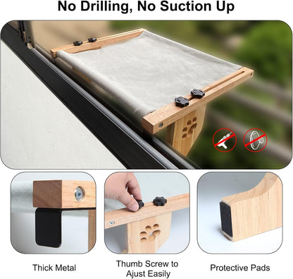 No drill, no suction cup cat window bed with thick metal brackets and protective pads