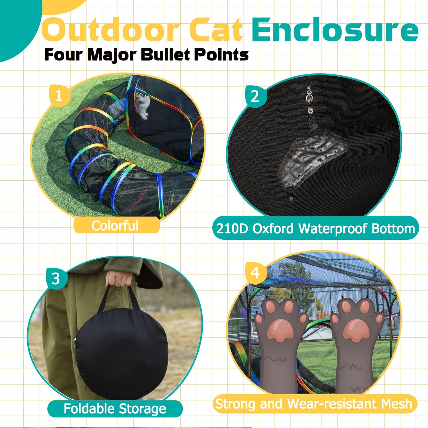 Waterproof mesh, foldable storage, and colorful design features