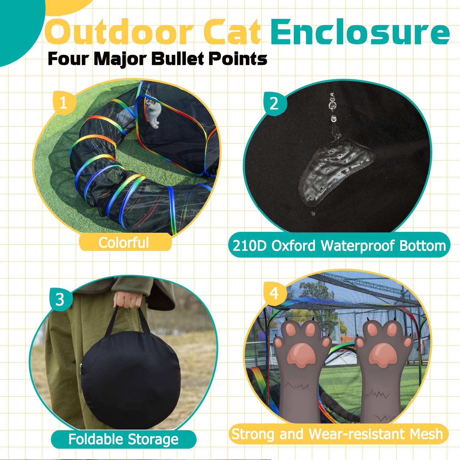 Waterproof mesh, foldable storage, and colorful design features