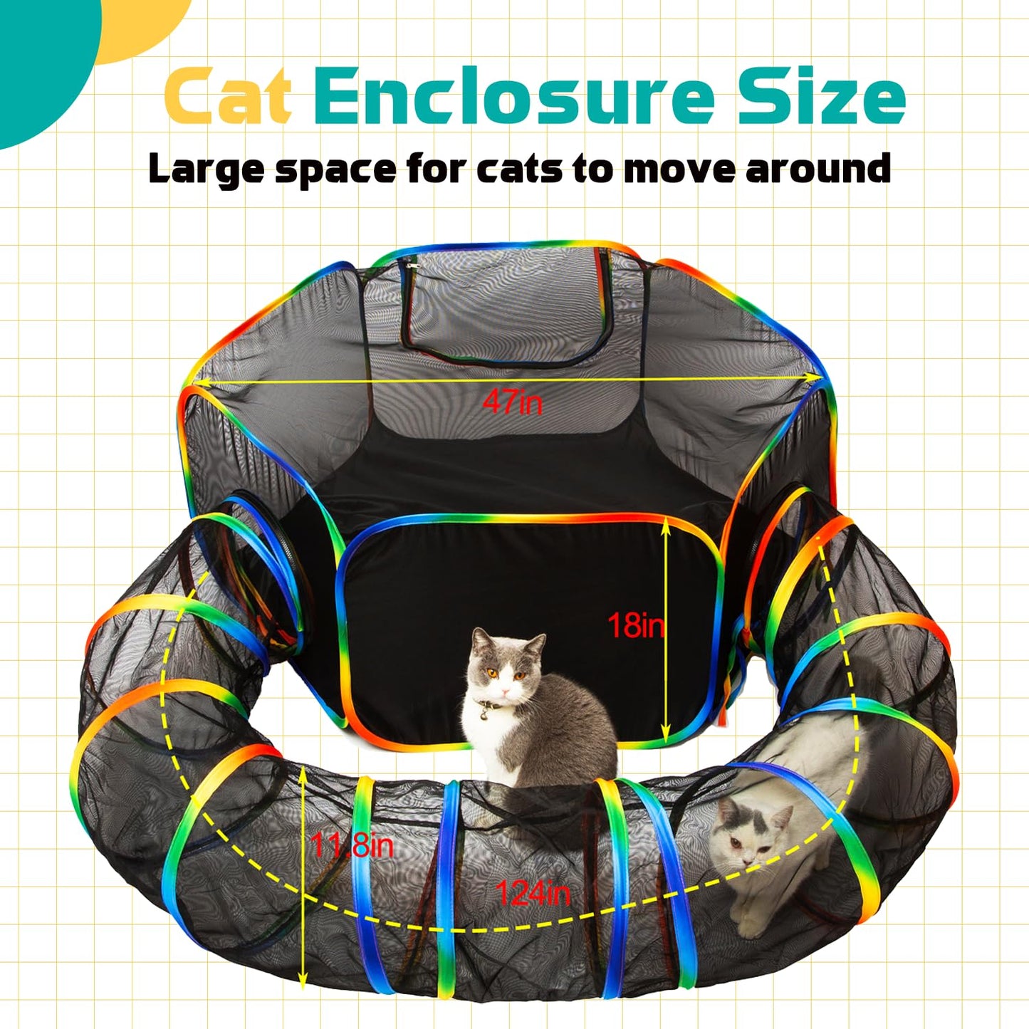 Size guide of exterior cat house and connected tunnel for cats