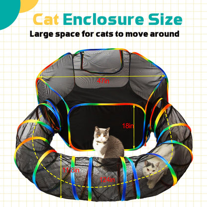 Size guide of exterior cat house and connected tunnel for cats