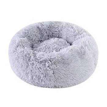 Plush donut cat bed with raised edges and anti-slip bottom