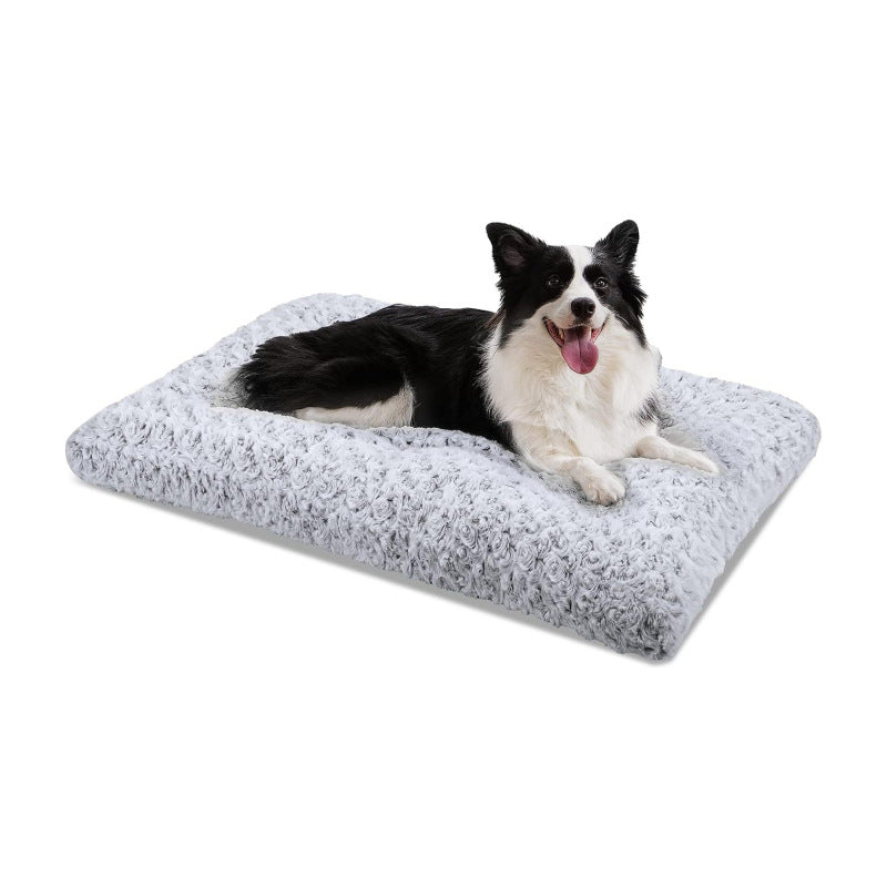 XL Grey Fluffy Dog Bed – Orthopedic Washable Plush Pet Mattress for Large Dogs