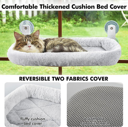 Foldable cat window hammock with reversible cushion and strong suction cups
