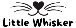 Little Whisker pet brand logo with heart-shaped nose and whiskers