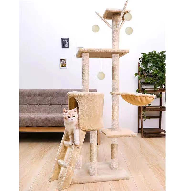 Multi-level cat tree tower with plush condo, hammock, sisal scratching posts and ladder