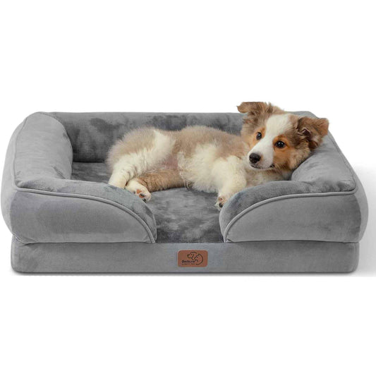Orthopedic dog bed for medium dogs with egg crate foam and bolster sides