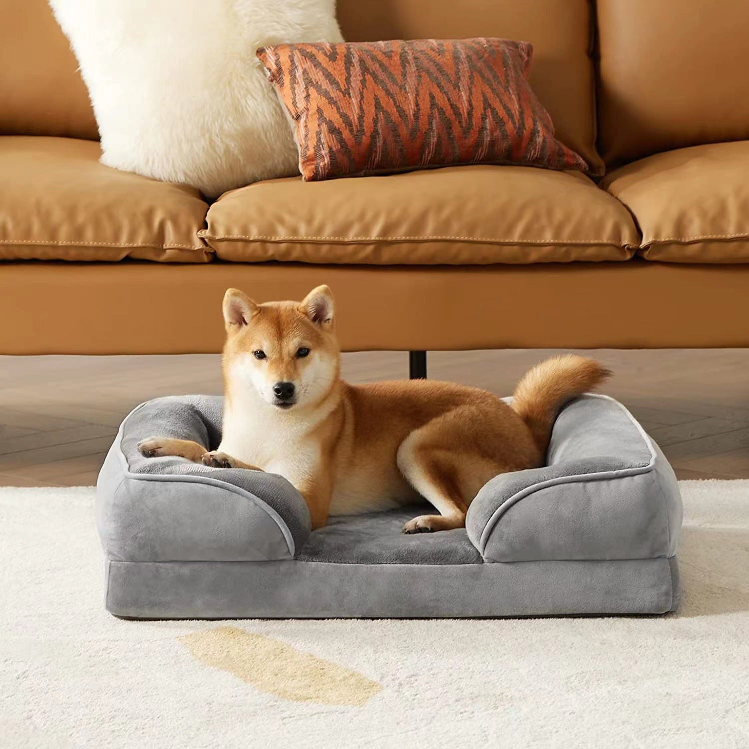 Orthopedic dog bed for medium dogs with egg crate foam and bolster sides