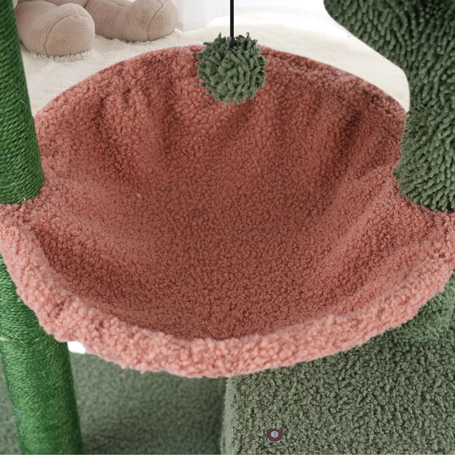 Plush pink hammock for cats on cactus cat tower
