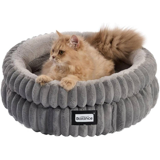 Plush cat bed with high supportive edge and non-slip bottom