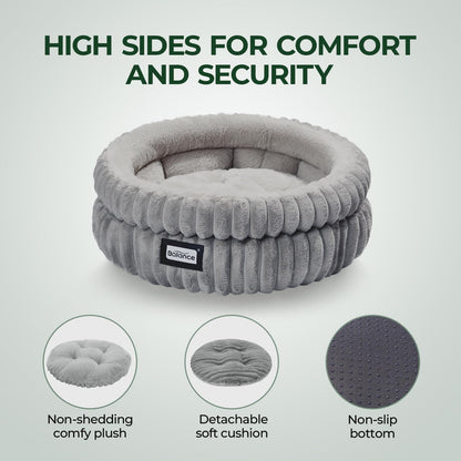 Plush cat bed with high supportive edge and non-slip bottom