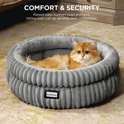 Plush cat bed with high supportive edge and non-slip bottom