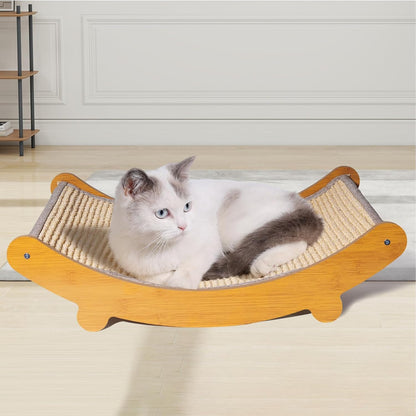 Medium-sized sisal cat scratcher hammock49x32x13cm with white cat lying on it