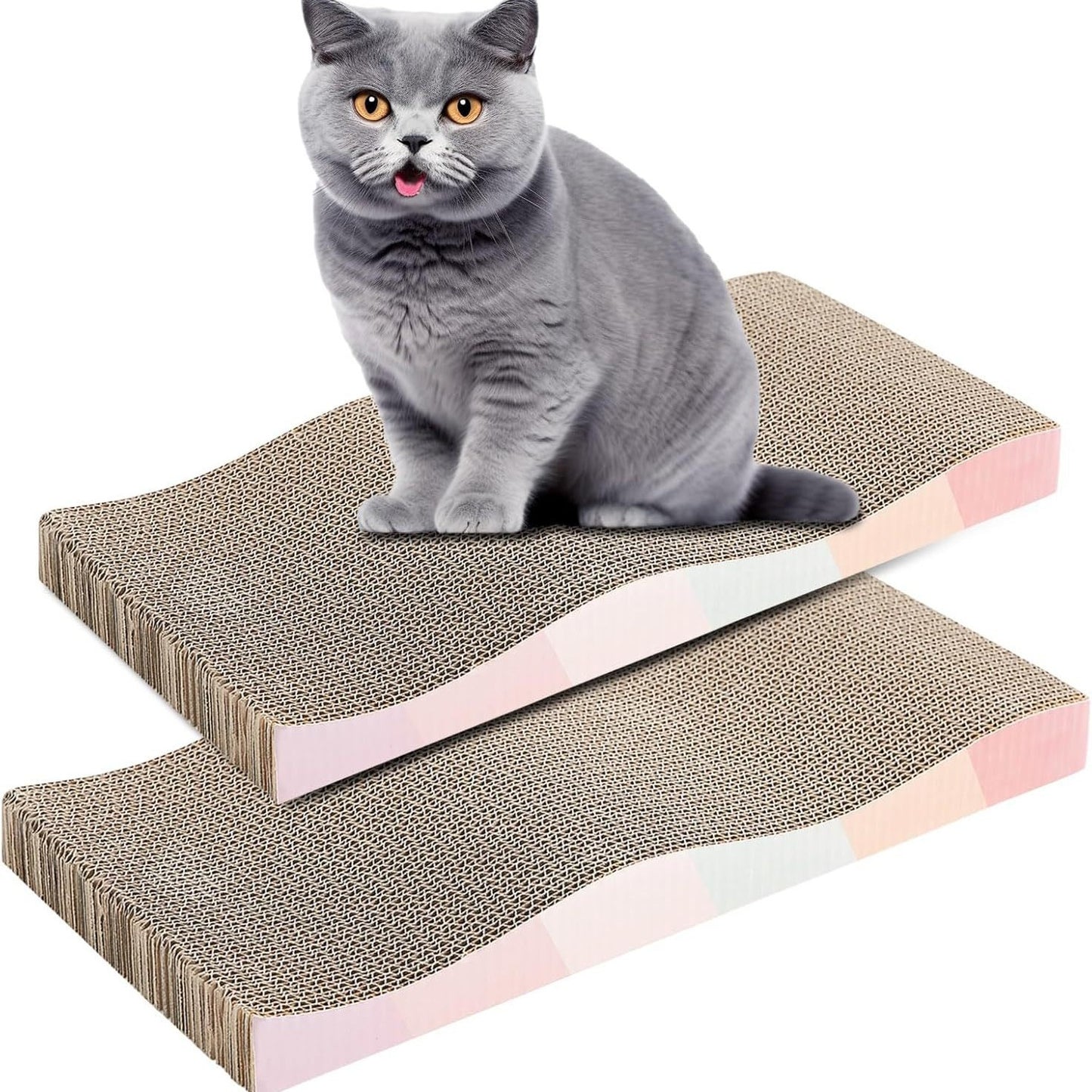 Wave cardboard cat scratcher pad with catnip, double-sided for long-lasting use