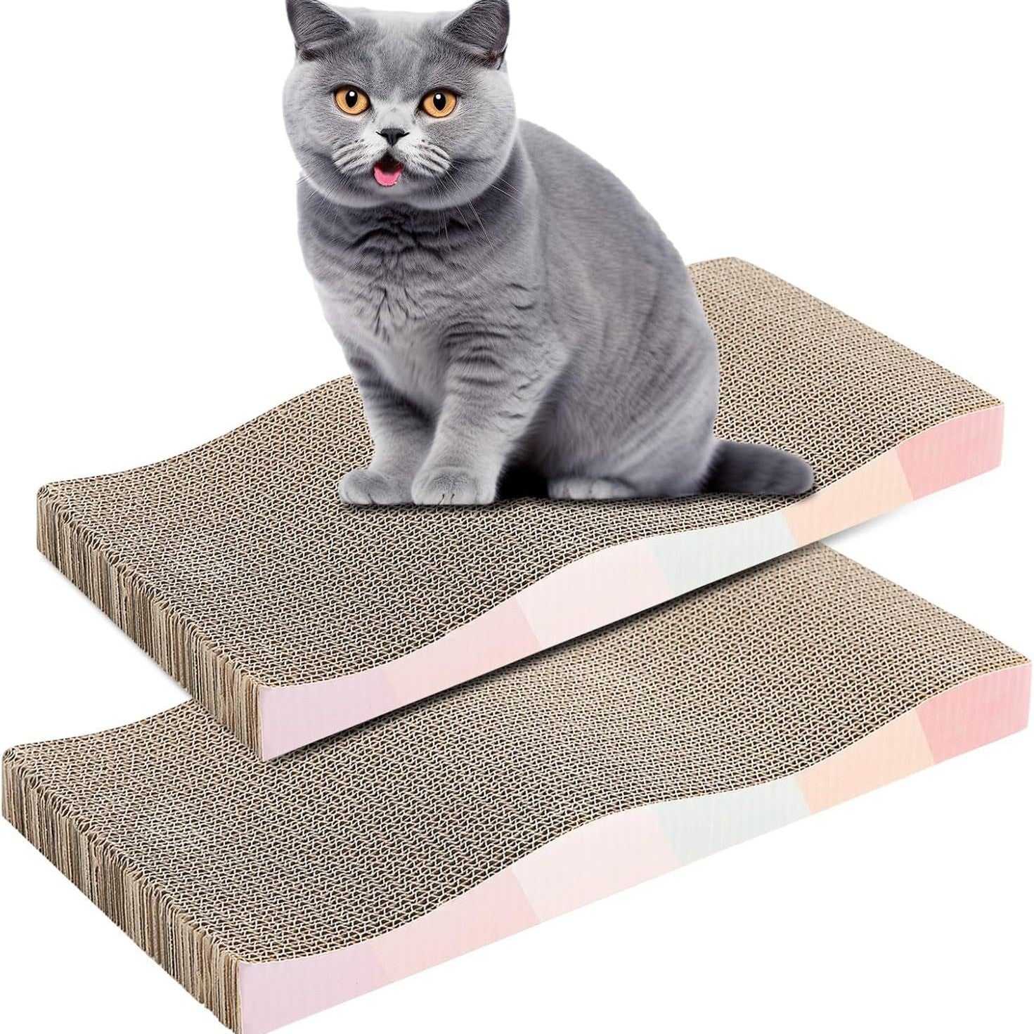 Wave cardboard cat scratcher pad with catnip, double-sided for long-lasting use