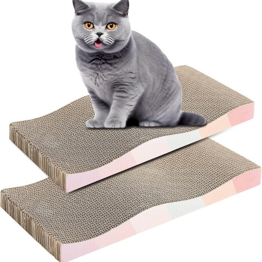 Wave cardboard cat scratcher pad with catnip, double-sided for long-lasting use