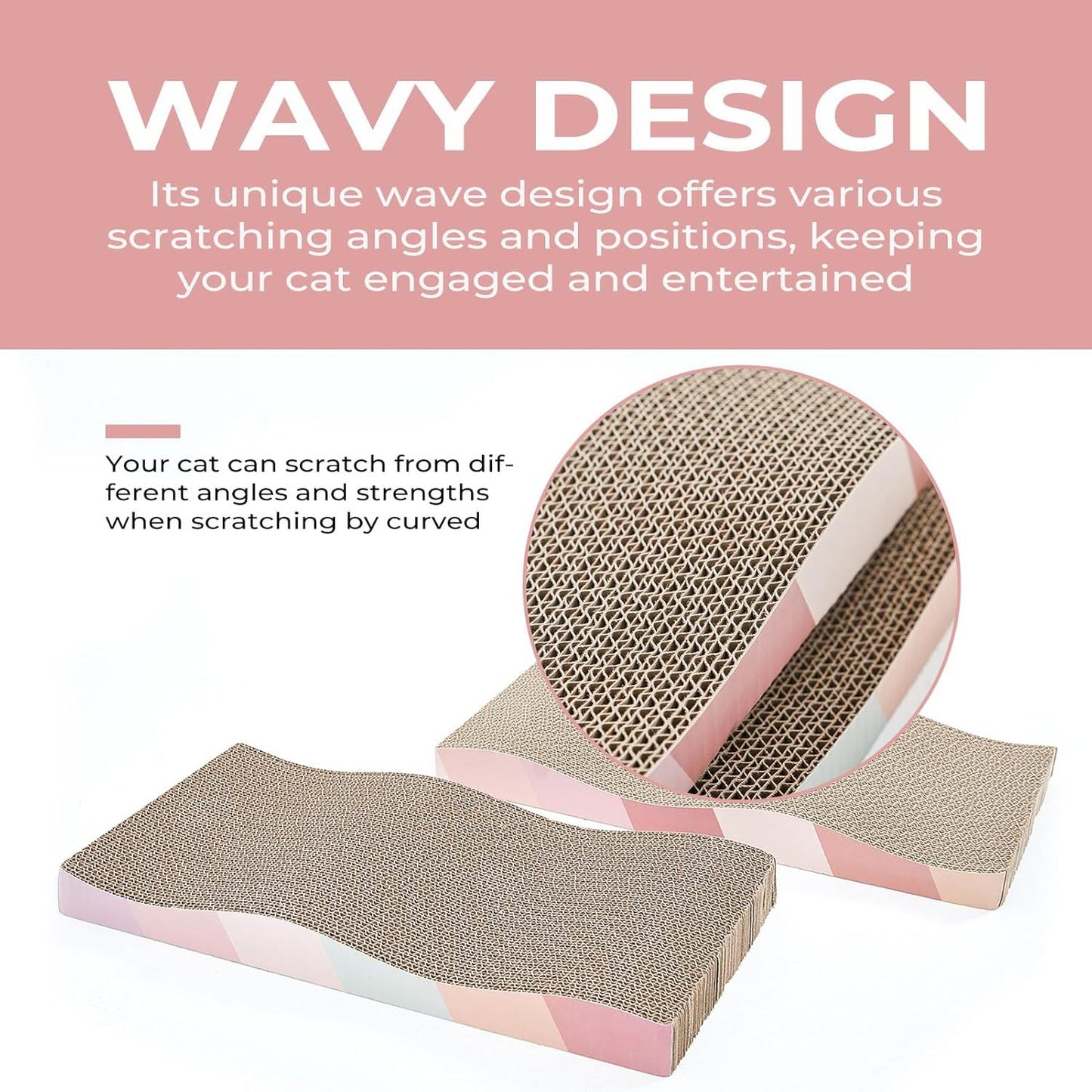 Wave cardboard cat scratcher pad with catnip, double-sided for long-lasting use
