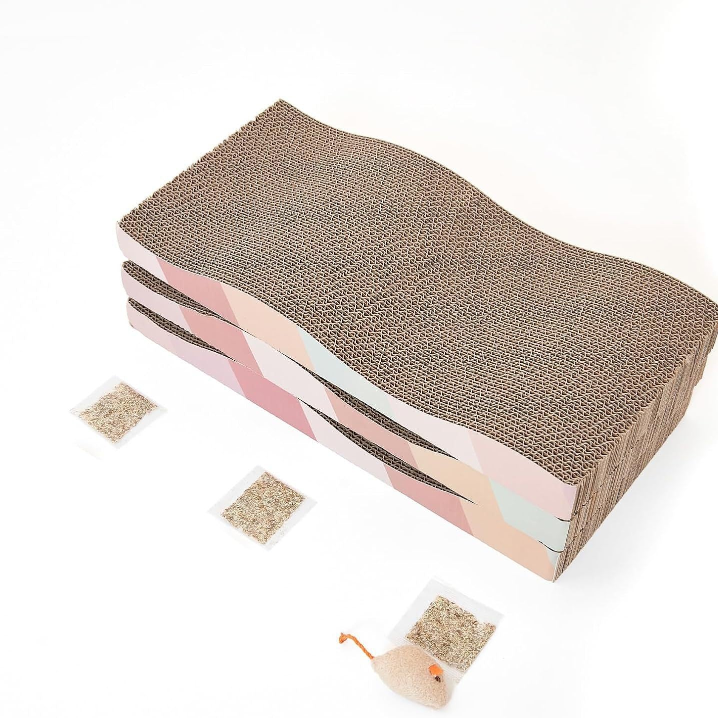Wave cardboard cat scratcher pad with catnip, double-sided for long-lasting use